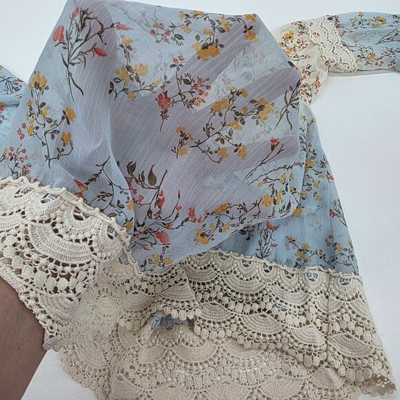 Rue21 Floral Crochet Boho Top S Sheer Long Sleeve Peasant Blouse Festival - Picture 10 of 16